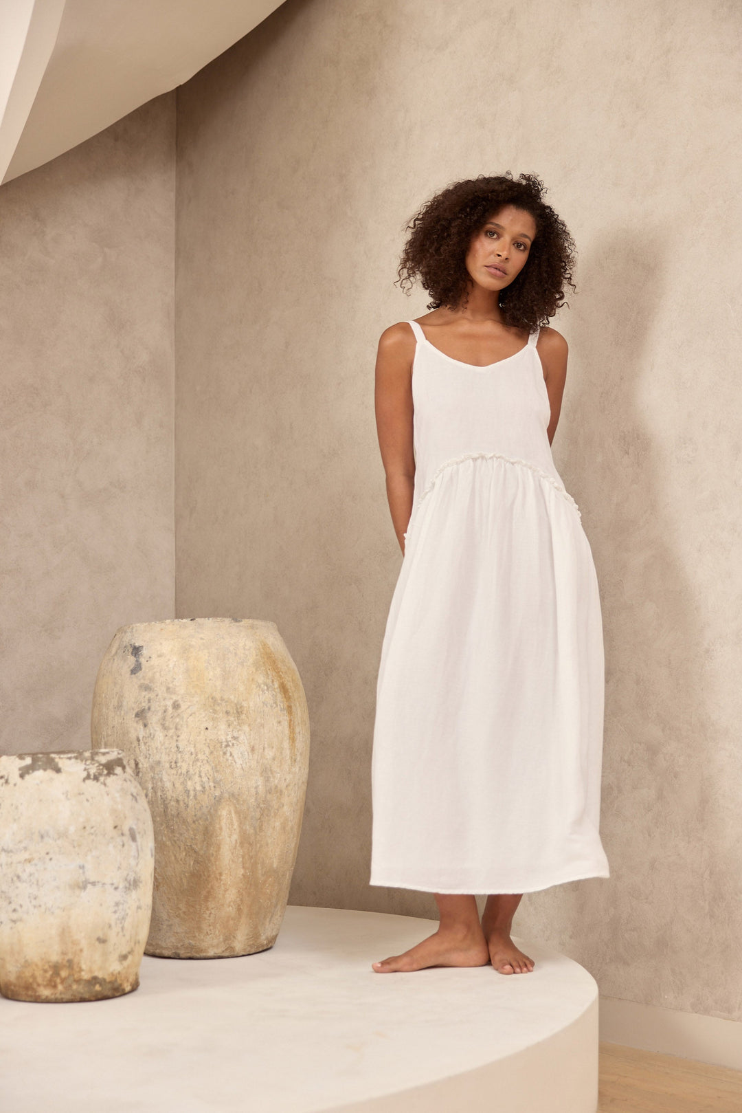 The Shanty Corporation -Limone Dress - White Linen Blend