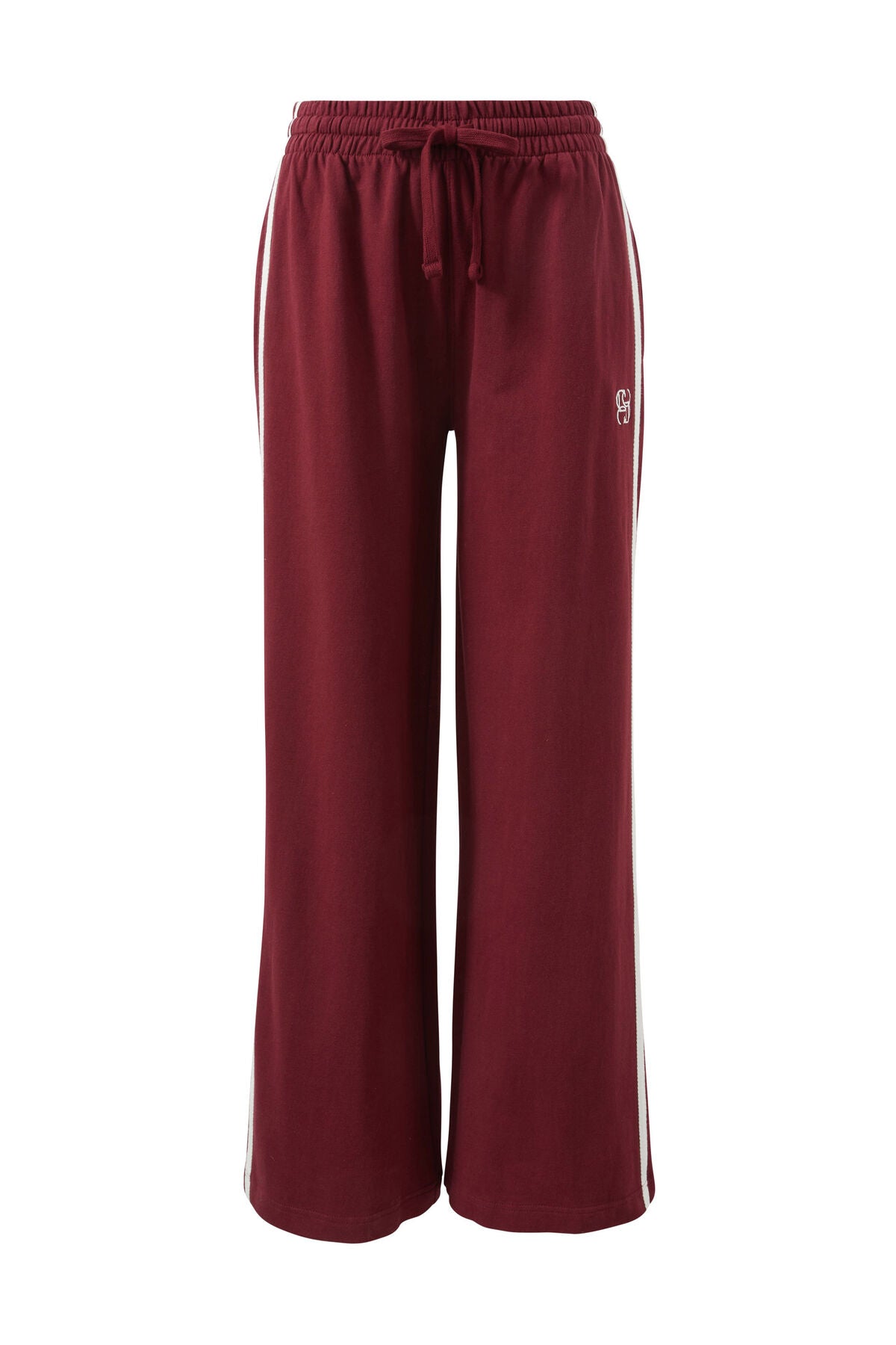 Ceres Life - Gigi Wide Leg Terry Trackpant - Burgundy Side Stripe