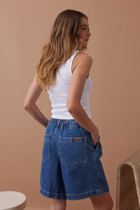 Ceres Life - Sylvie Longline Pleat Denim Short - Fresh Indigo