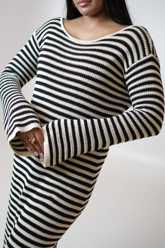 SALE - Amira Collective - Nikkita Stripe Knit Maxi Dress Black & White