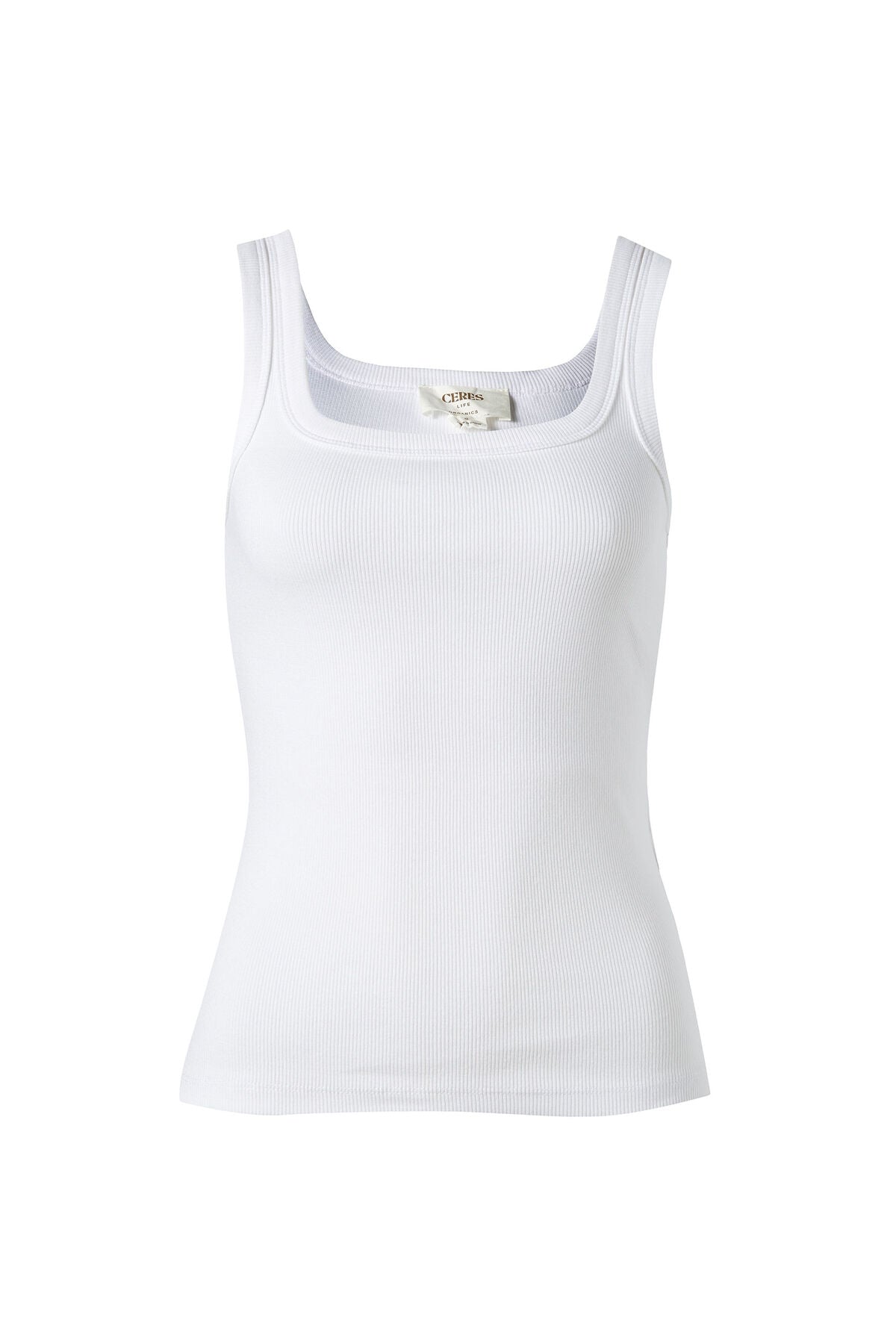 Ceres Life - Zaeli Contour Rib Square Neck Tank - White