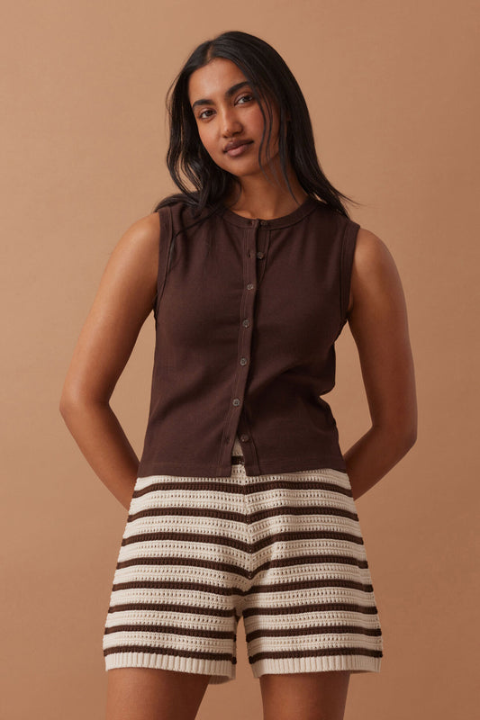 Ceres Life - Molly Textured Knit Short - Chocolate Stripe