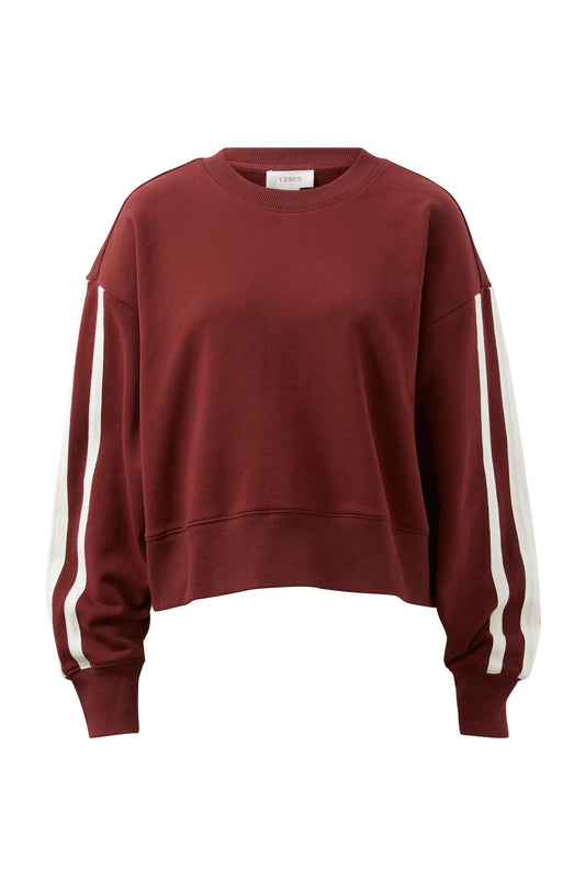 SALE -Ceres Life - Sporty Slouchy Crew - Burgundy Side Stripe