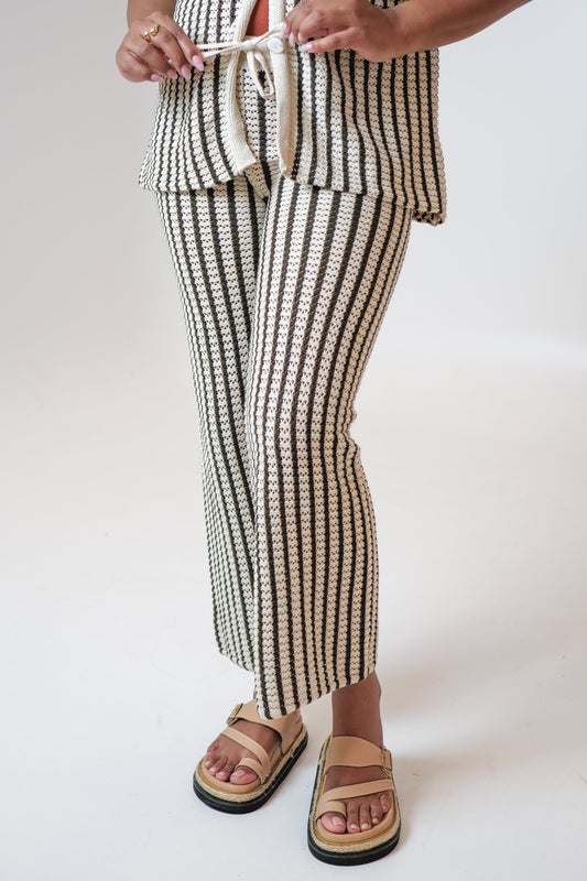 SALE -Amira Collective - Cindi Retro Knit Pants Khaki & Beige