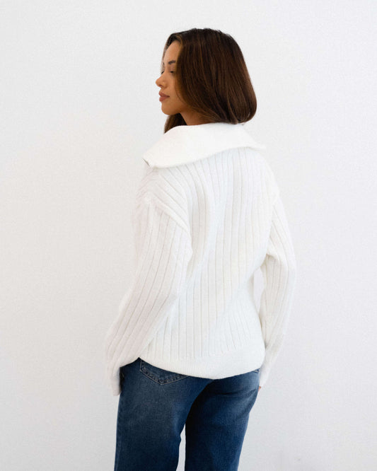 Nadia - Half Zip Cable Knit Jumper - Ivory
