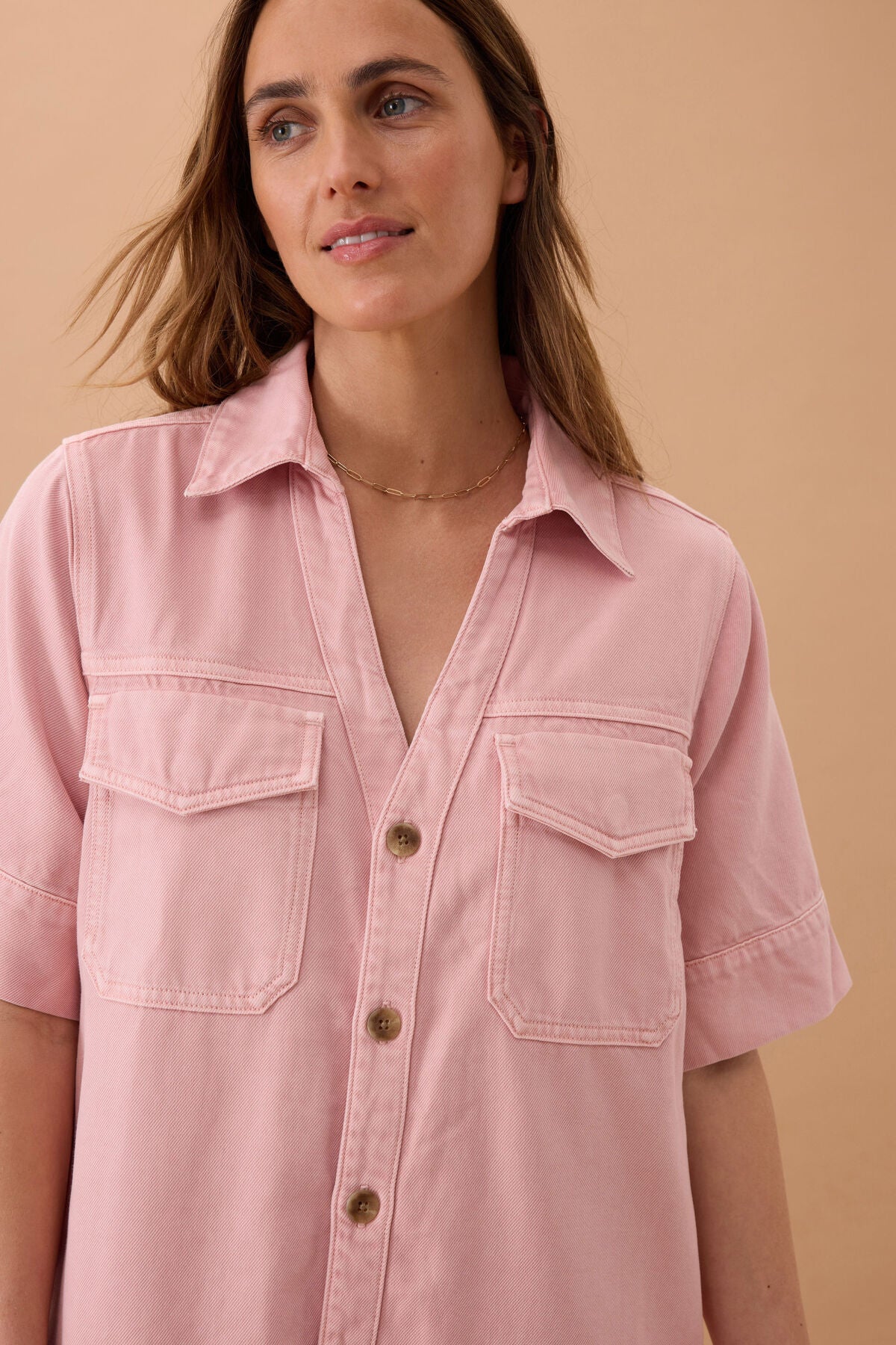 Ceres Life - Sammy Relaxed Shirt Dress - Washed Pink