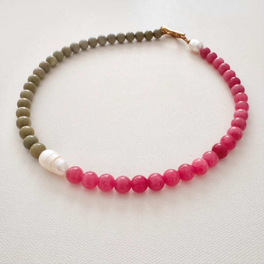 JUST LANDED Luna Foundling - Strawberry Matcha On Oat Stone & Pearl Necklace