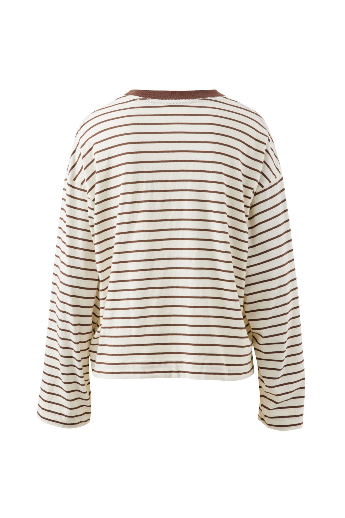 Ceres Life - Beau Long Sleeve Slouchy Tee - Milk/Brunette Brown Stripe