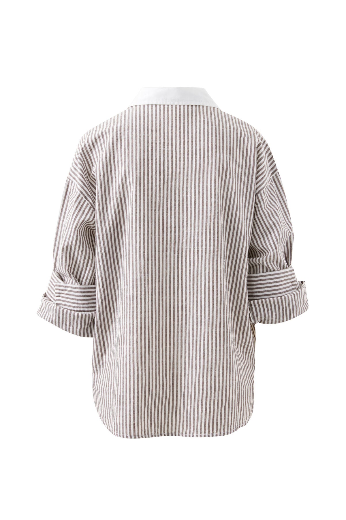 Ceres Life - Miya Shirt - Brown White Small Stripe