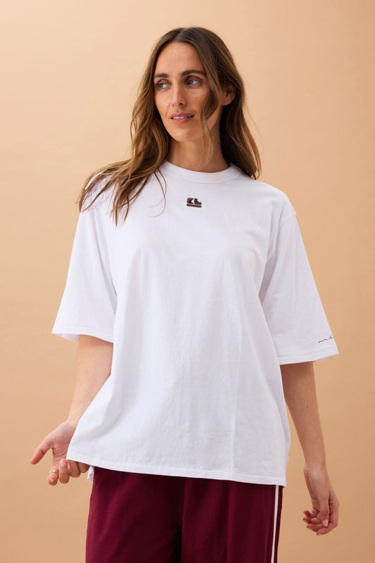 Ceres Life - Liv Oversized Tee - White/Choc CL Embroidery