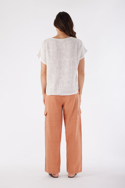 Carbon the Label - Paris V-neck/ Hessian Top - Natural White