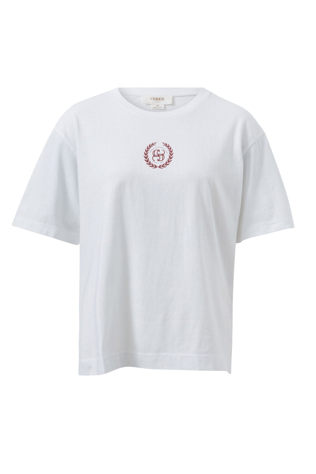 Ceres Life - Stevie Slouchy Tee - White/Burgundy Country Club Logo