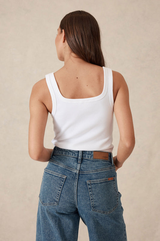 Ceres Life - Zaeli Contour Rib Square Neck Tank - White