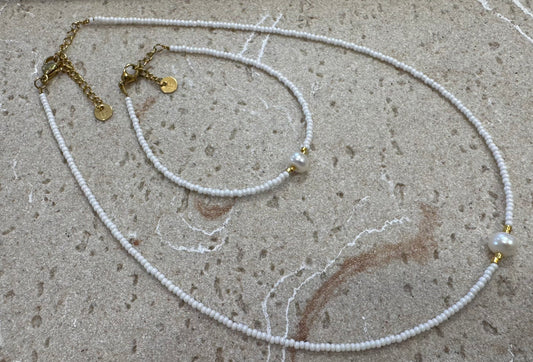 JUST LANDED Luna Foundling - Dot Beaded single pearl Necklace - White