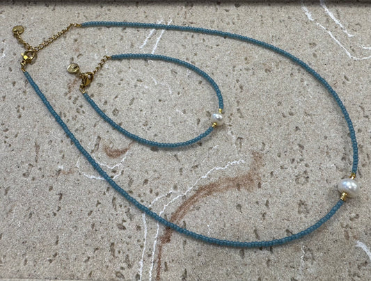 JUST LANDED Luna Foundling - Dot Beaded single pearl - Necklace - Teal