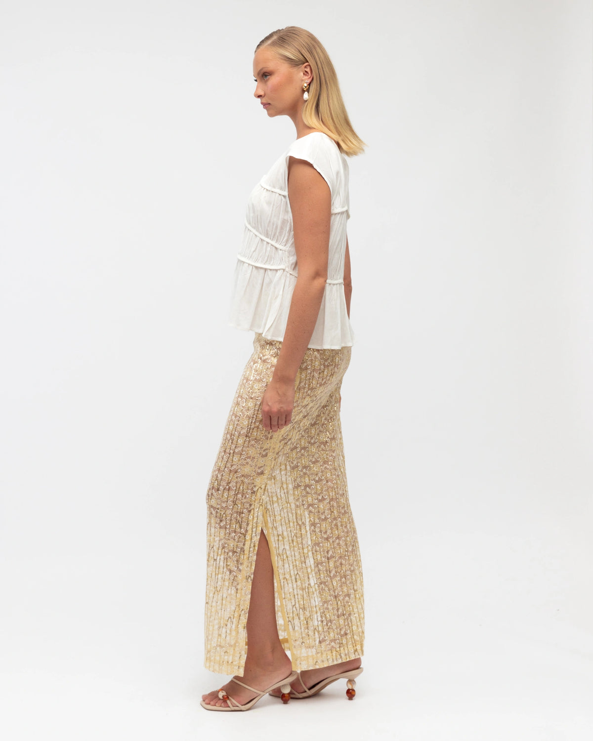 NEW IN Paper Heart - Sequin Lace Midi Skirt - Cream - (Pre-Order)