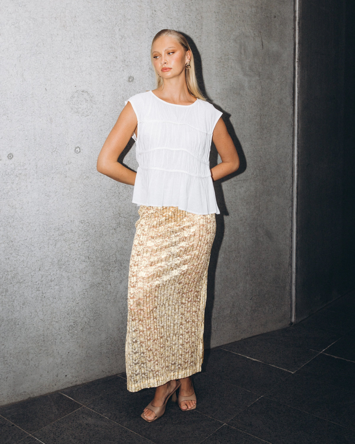 NEW IN Paper Heart - Sequin Lace Midi Skirt - Cream - (Pre-Order)