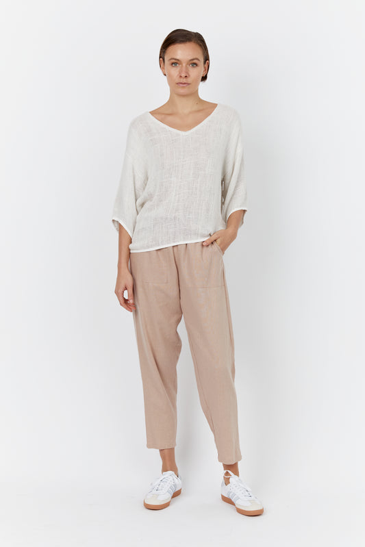 Carbon the Label - Estelle Hessian V Neck Top - Natural White