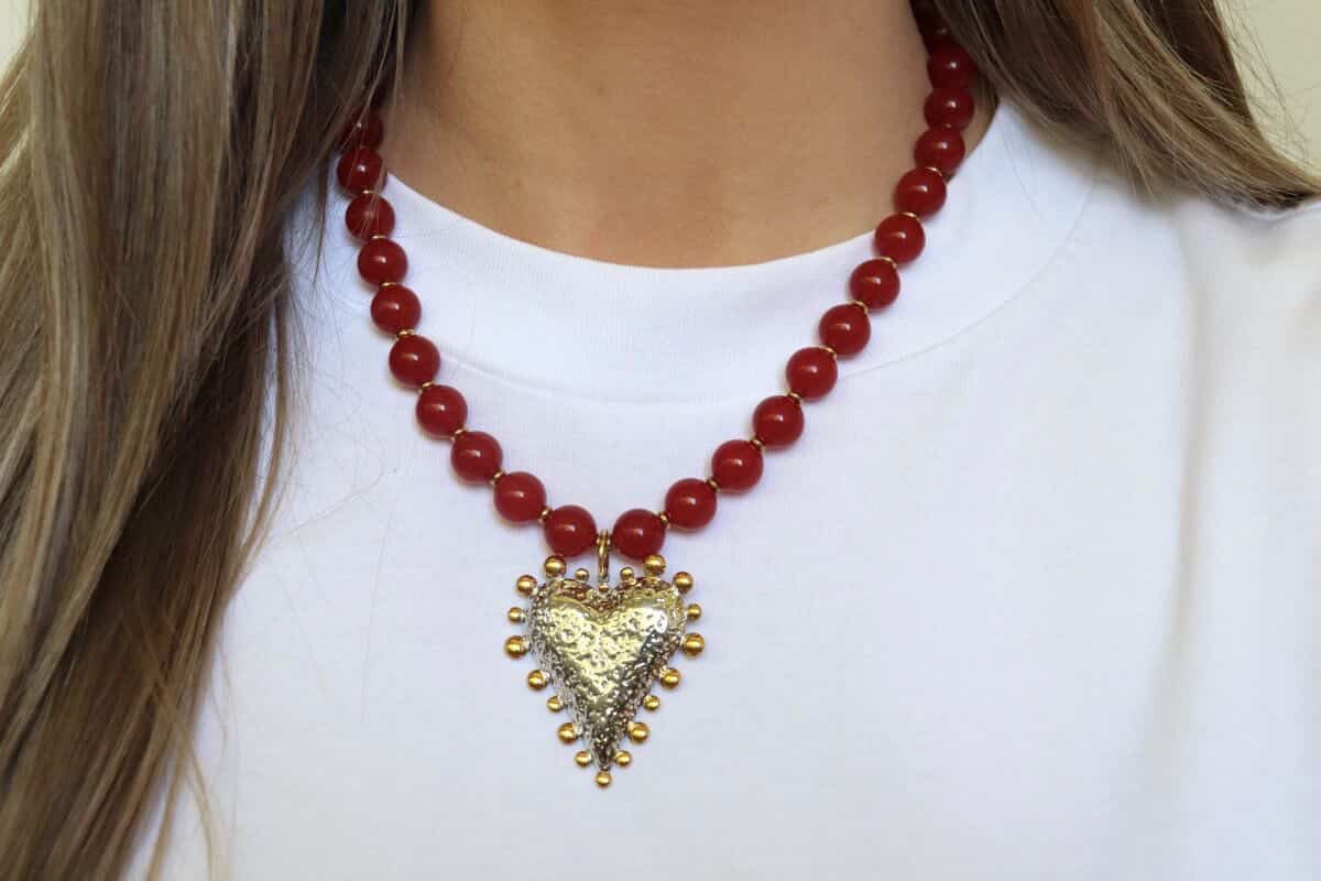 JUST LANDED Luna Foundling Necklace Amore - Red Stone G/S Heart Charm Necklace