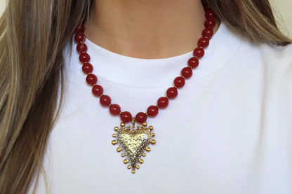 JUST LANDED Luna Foundling Necklace Amore - Red Stone G/S Heart Charm Necklace