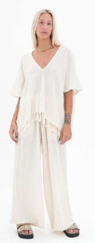 Carbon the Label - Lucie Ramie Tassel top - Natural