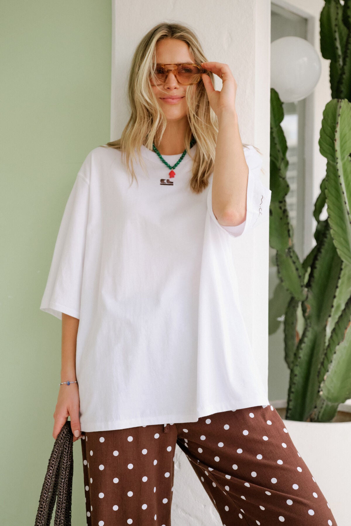 Ceres Life - Liv Oversized Tee - White/Choc CL Embroidery