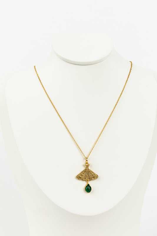 Moth Necklace - Green Onyx