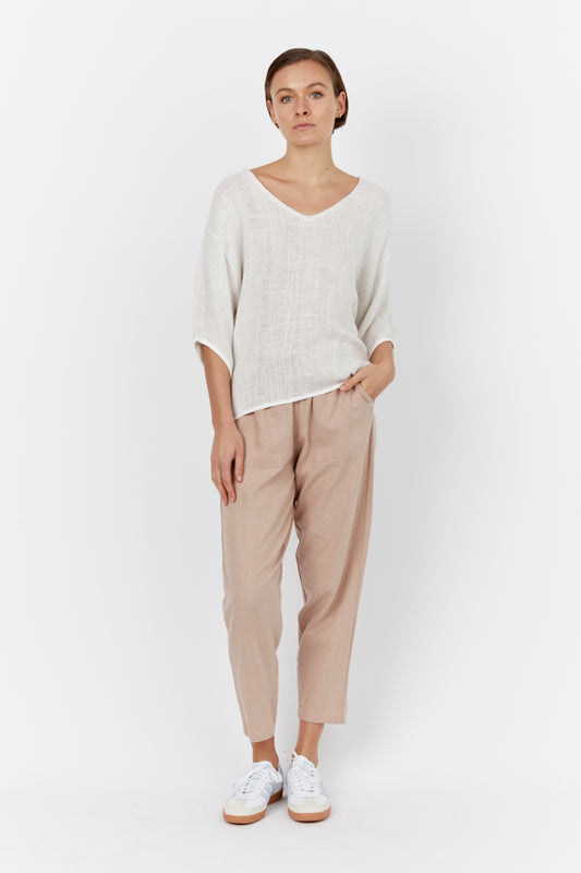 Carbon the Label - Estelle Hessian V Neck Top - Natural White