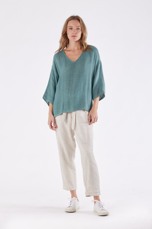 Carbon the Label - Estelle Hessian V Neck Top - Seafoam Green