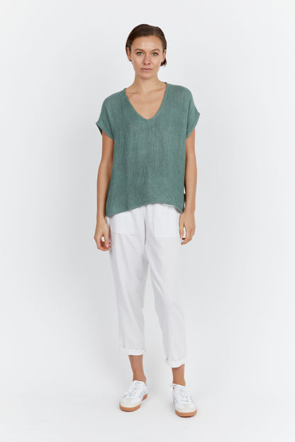 Carbon the Label - Paris V-neck/Hessian Top - Seafoam Green
