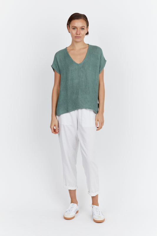 Carbon the Label - Paris V-neck/Hessian Top - Seafoam Green