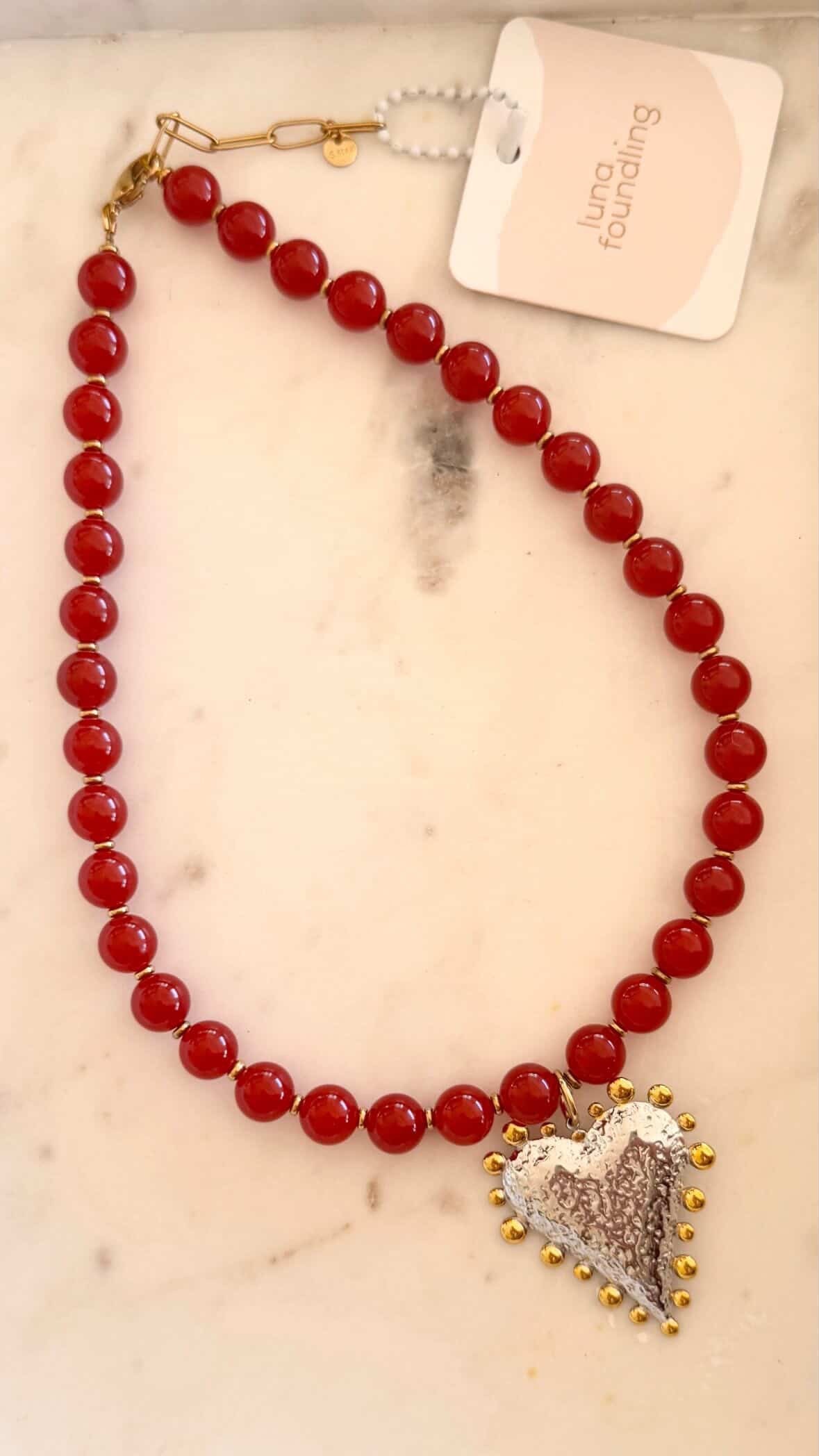 JUST LANDED Luna Foundling Necklace Amore - Red Stone G/S Heart Charm Necklace