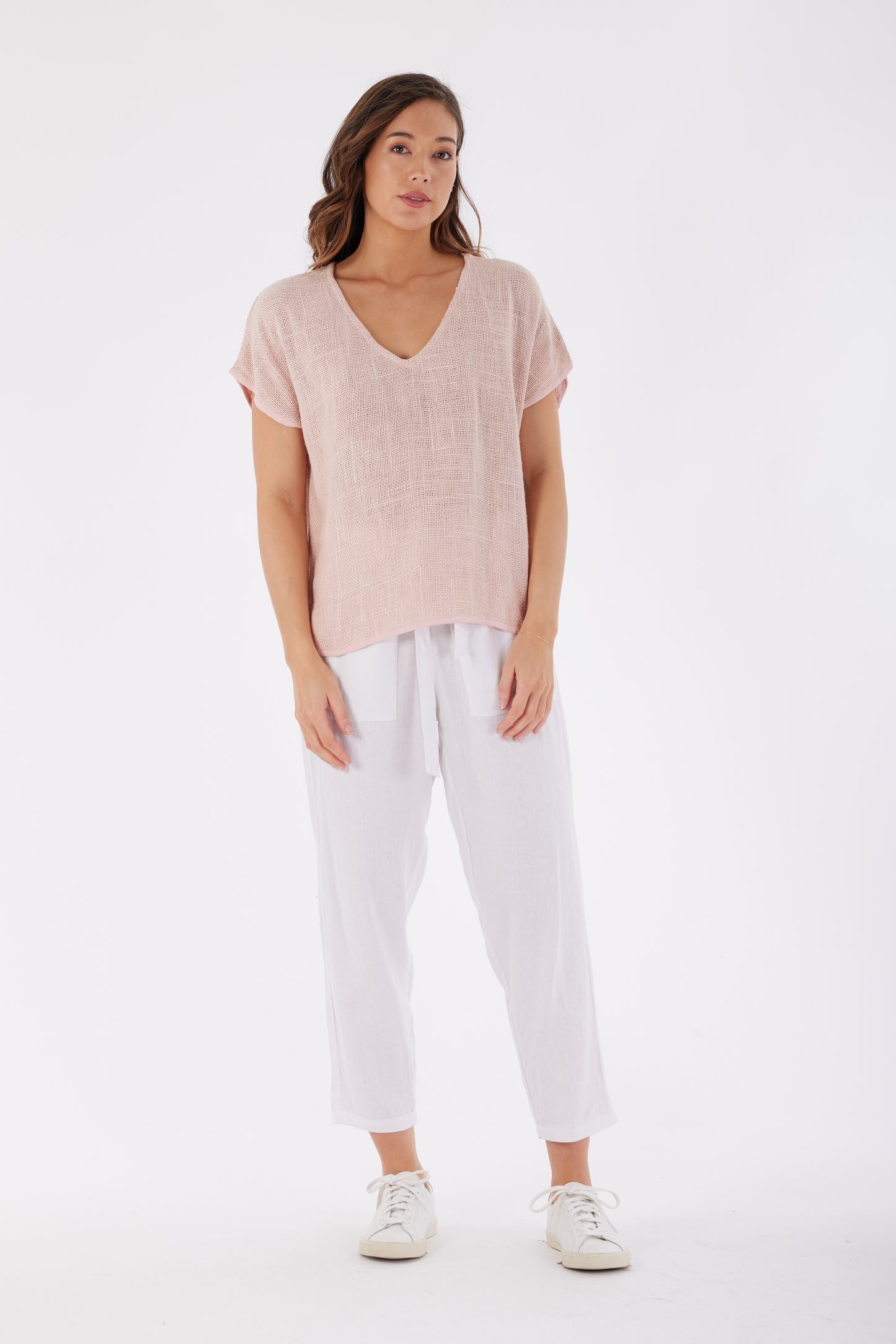 Carbon the Label - Paris V-neck/Hessian Top - Soft Pink