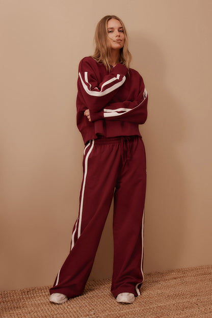 Ceres Life - Sporty Slouchy Crew - Burgundy Side Stripe