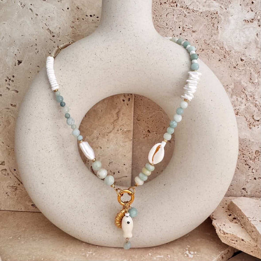 JUST LANDED Luna Foundling - Hammock - Shell Stone Aqua Pearl Necklace