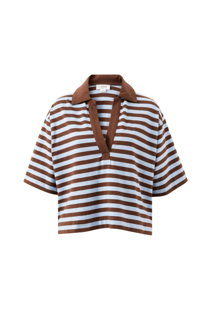 Ceres Life - Arlie Short Sleeve Rugby - Choc/Chalk Stripe