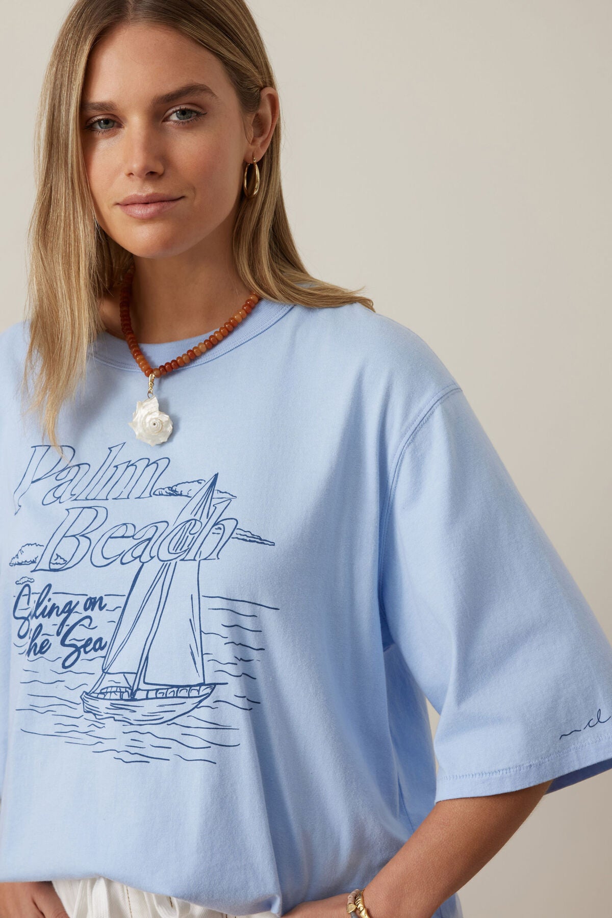 Ceres Life - Liv Oversized Tee - China Blue/Palm Beach