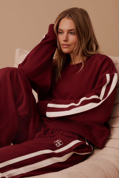 Ceres Life - Sporty Slouchy Crew - Burgundy Side Stripe