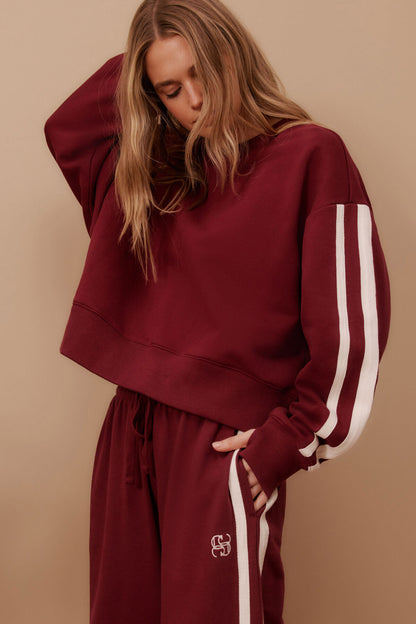 Ceres Life - Sporty Slouchy Crew - Burgundy Side Stripe