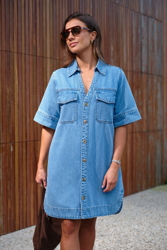 Ceres Life - Sammy Relaxed Shirt Dress - Mid Vintage Blue