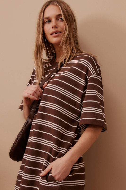 Ceres Life - Cleo Mini Terry Dress - Chocolate White Stripe