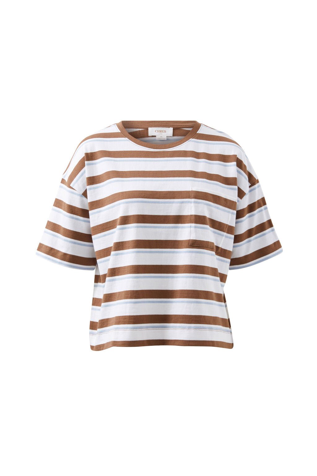 Ceres Life - Boxy Pocket Tee - White/Milk Choc Chalk Stripe