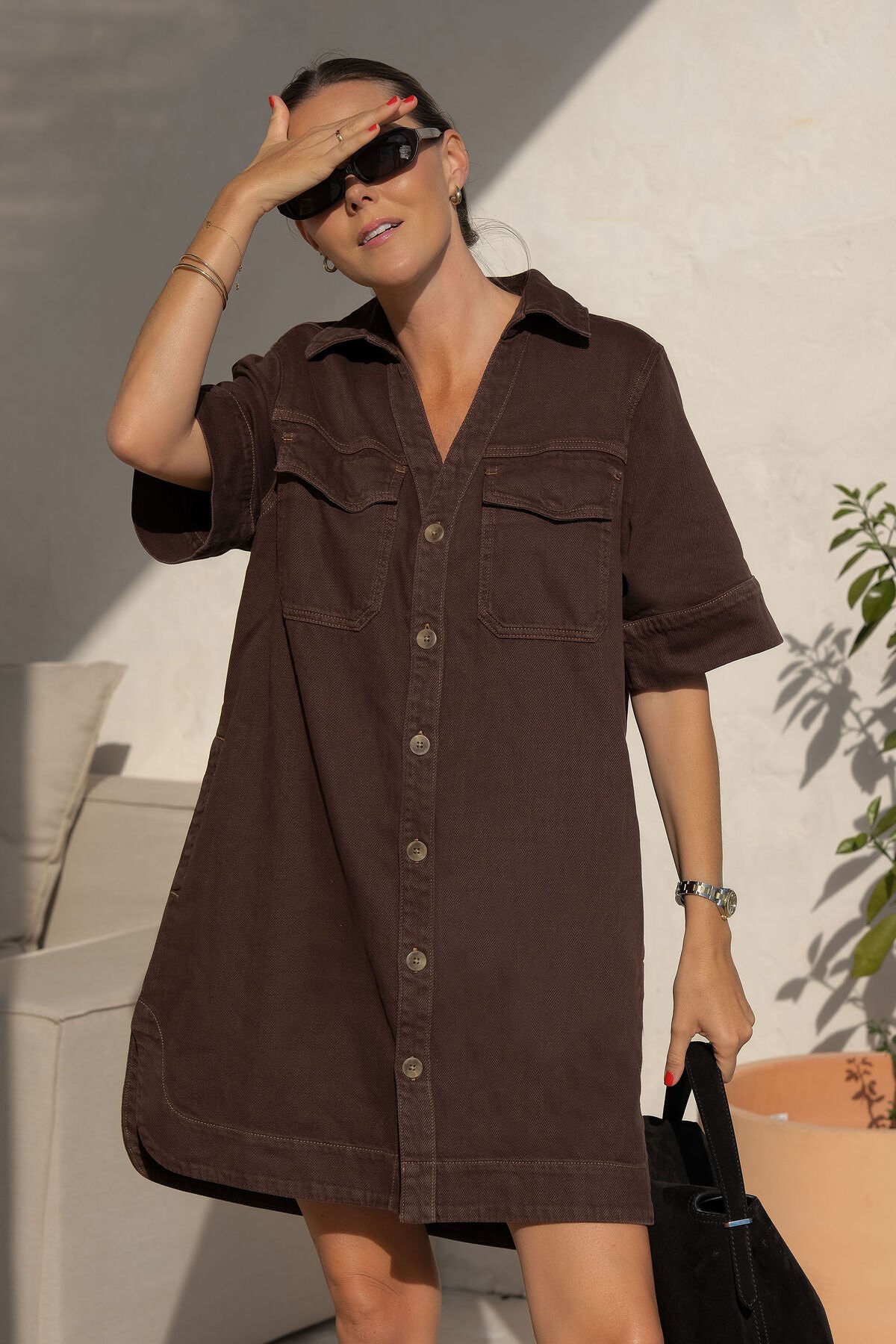 Ceres Life - Bonnie Relaxed Shirt Dress - Chocolate