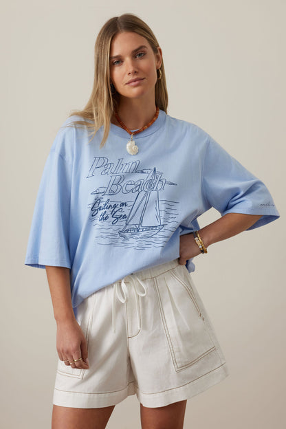 Ceres Life - Liv Oversized Tee - China Blue/Palm Beach
