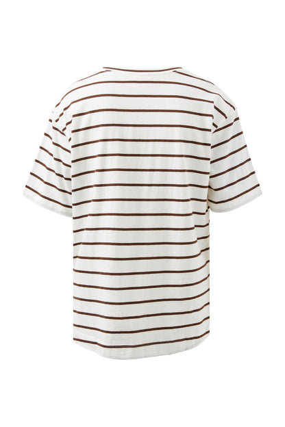 Ceres Life - Stevie Slouchy Tee - Vanilla/Chocolate Fine Stripe