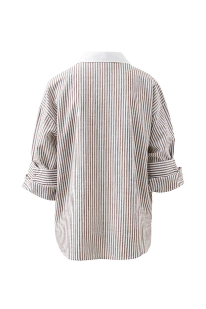 Ceres Life - Miya Shirt - Brown White Small Stripe