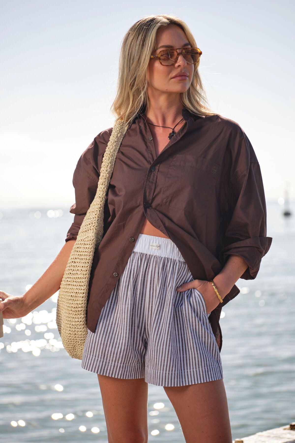 Ceres Life - Mila Short - Brown White with Small Stripe