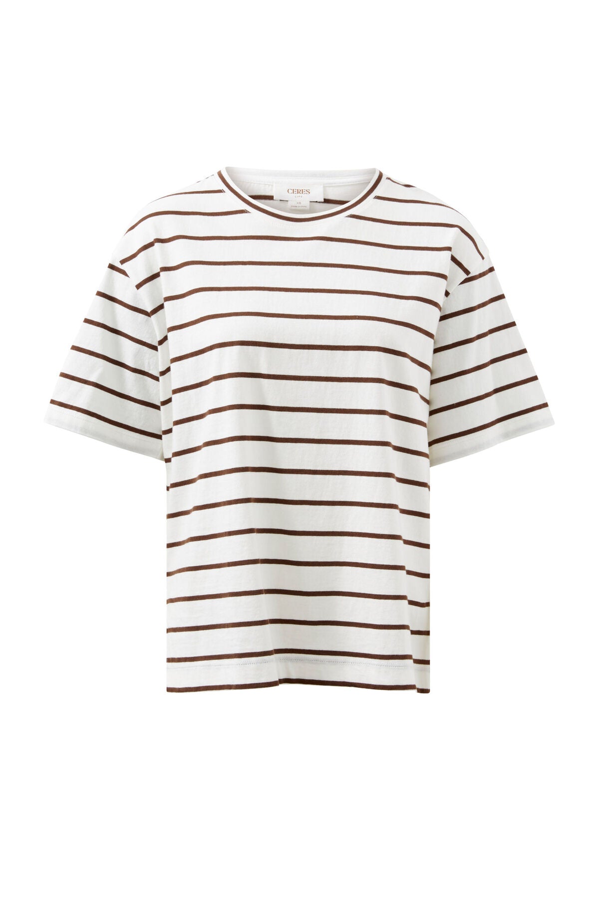 Ceres Life - Stevie Slouchy Tee - Vanilla/Chocolate Fine Stripe