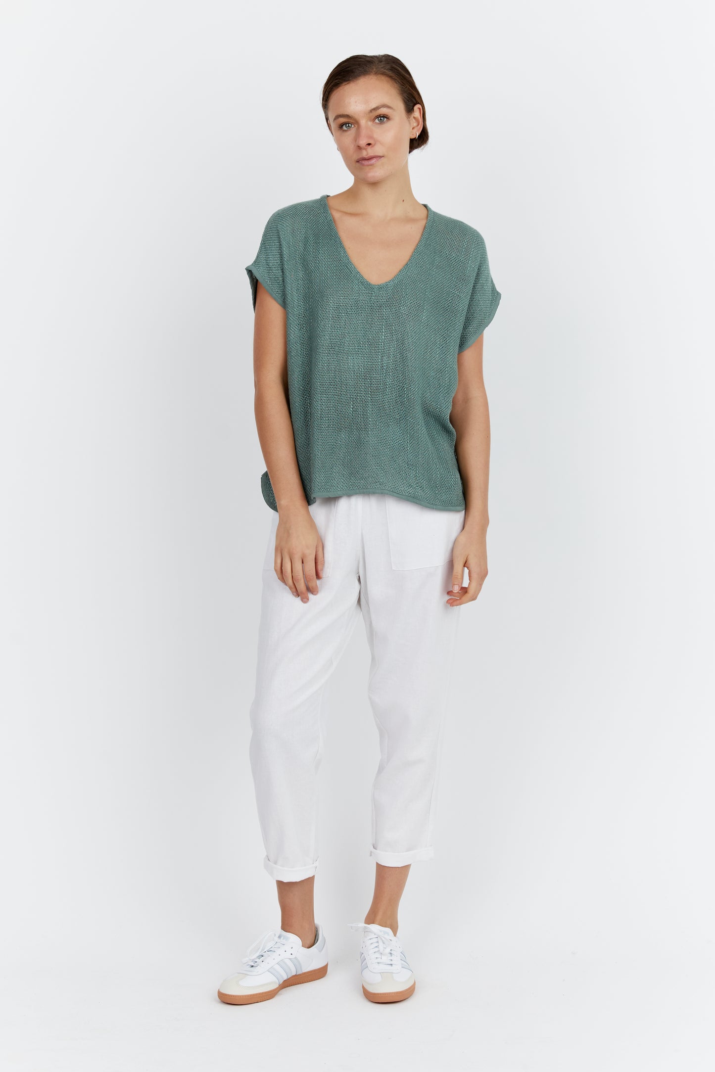 Carbon the Label - Paris V-neck/Hessian Top - Seafoam Green