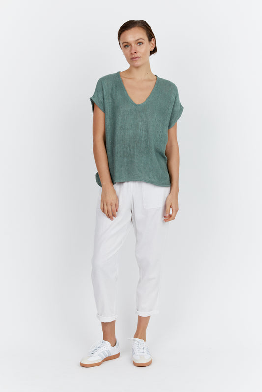 Carbon the Label - Paris V-neck/Hessian Top - Seafoam Green